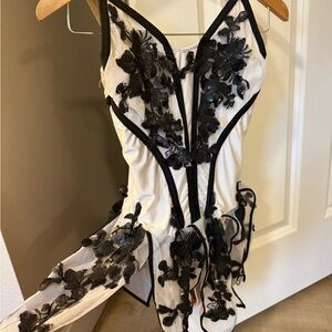 Elegant Black and White Floral Ballet Leo Costume